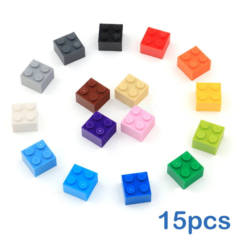 15pcs/lot DIY Blocks Building Bricks Thick 2X2 Educational Assemblage Construction Toys for Children Compatible With Brand