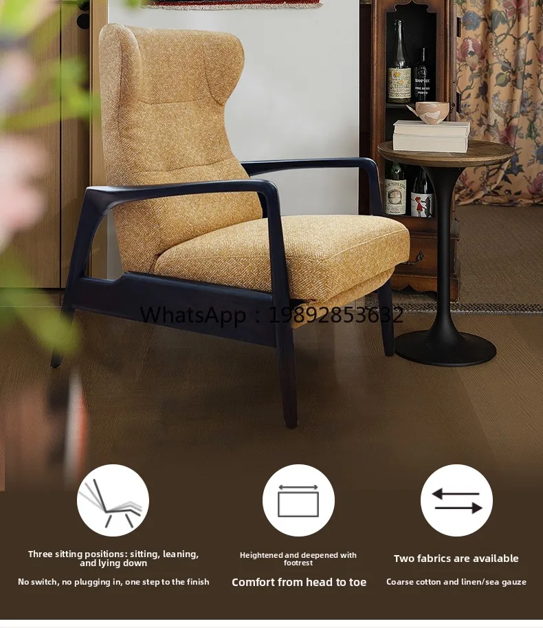 A2-9  Mid-Century Style Solid Wood Functional Folding Sofa Chair High-End Black Living Room Lazy Nap Chair Recliner