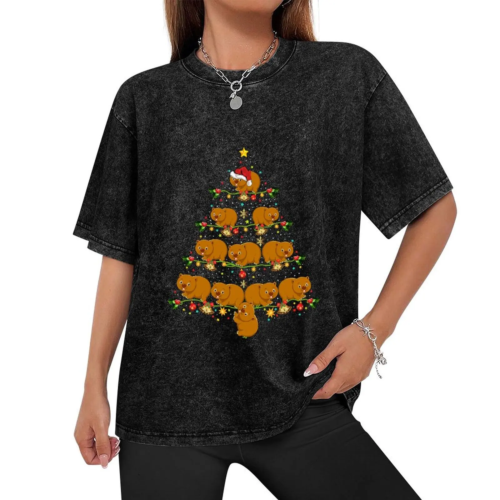 Wombat Xmas Tree Santa Hat Wombat T-Shirt graphic tee shirt plus sizes tees vintage t shirt men