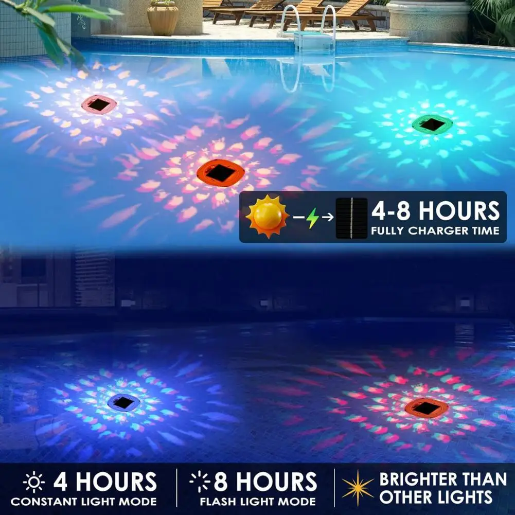 Solar Powered Swimming Floating Pool Light Super Bright IP67 Waterproof Easy to Install Color Changing Underwater Pool Light