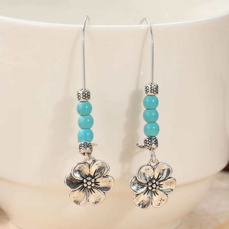 Böhmische Blumen-Perlen-Hängeohrringe Festival-Tropfenohrringe Metall-Ohrringe Damen Modeschmuck Geschenk