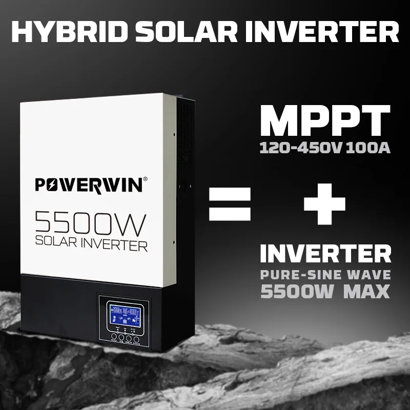 POWERWIN HI5500 Hybrid Solar 5500W 48V Pure Sine Wave 100A MPPT Charge Controller Removable Screen LCD Off-grid Battery