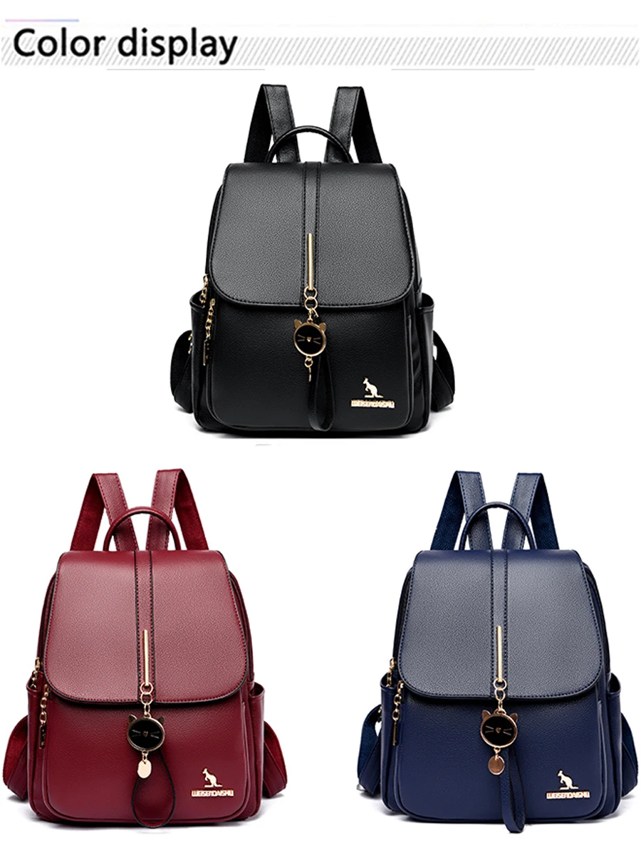 College Women Backpack Designer Soft Leather Vintage Packbag Female Travel Back Pack School Bags for Teenage Girls Shoulder Bag