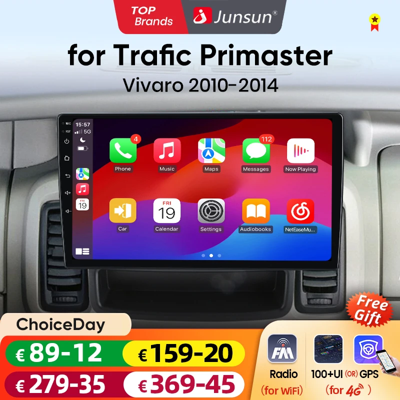 Junsun V1 AI Voice Wireless CarPlay Android Auto Radio for Renault Trafic Opel Vivaro Nissan Primastar 2010-2011-2014 Multimedia