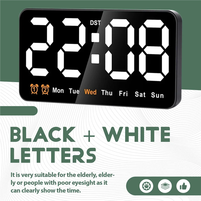 AD23-Digital Wall Clock, 9Inch LED Digital Clock Large Display With 12/24H, Big Digits,Small Silent Wall Clock