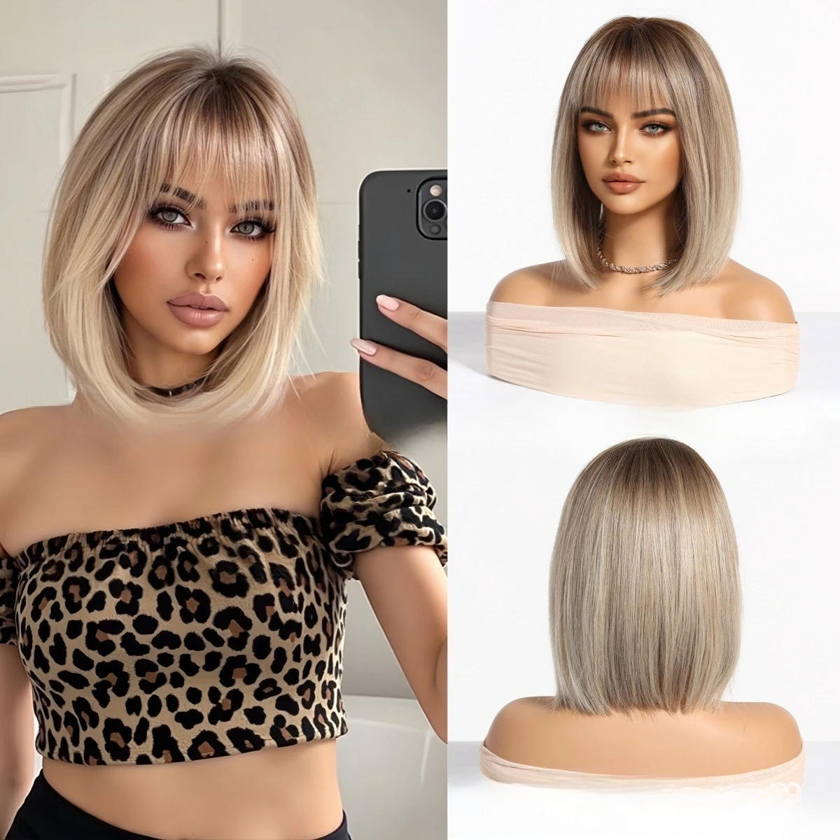 

Hot-selling in Europe and America, bangs wig, shoulder-length layered straight hair
