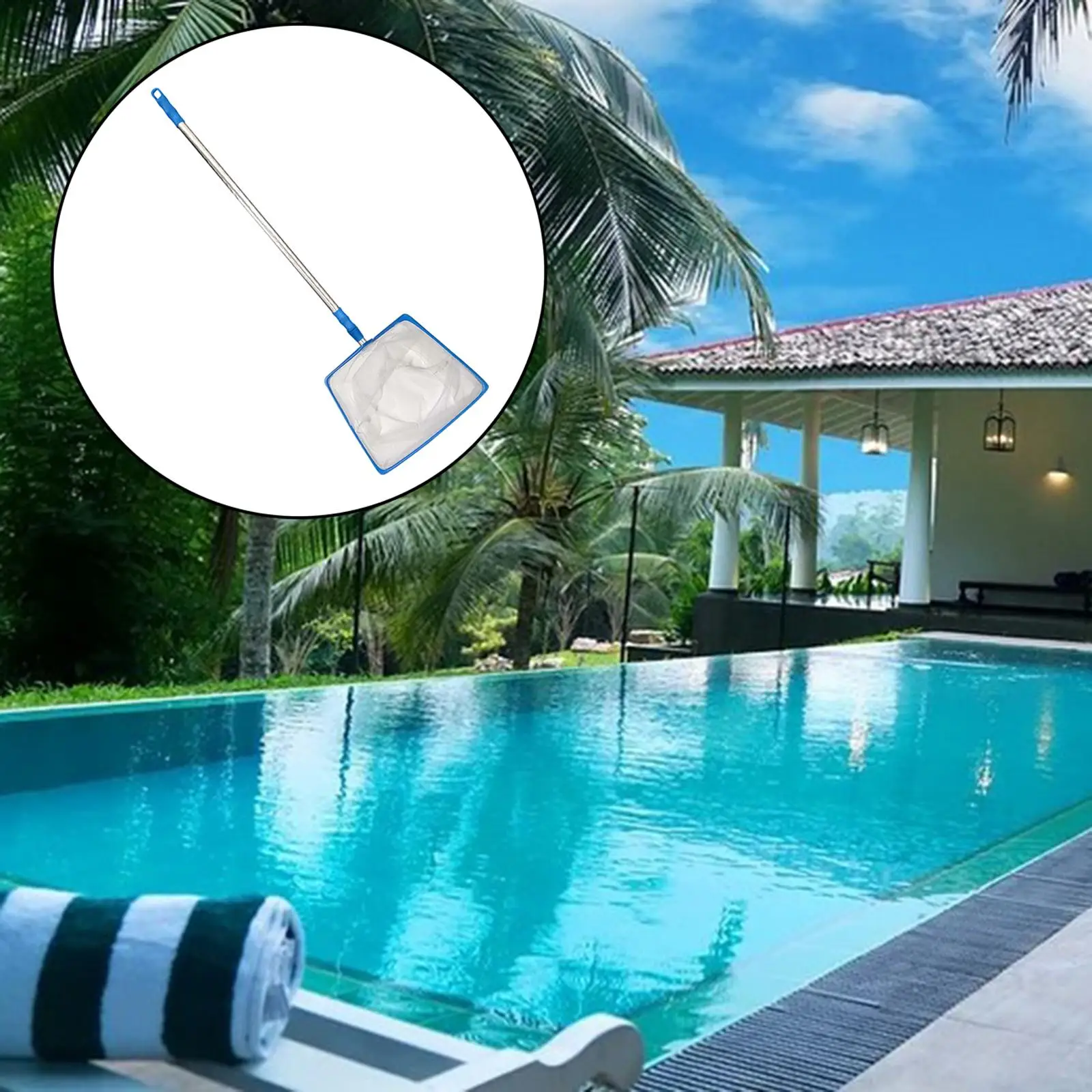 Telescopic Pole Pool Skimmer Net Heavy Duty Mesh Rake Cleaner for Pool Cleaning Leaf Debris Removal