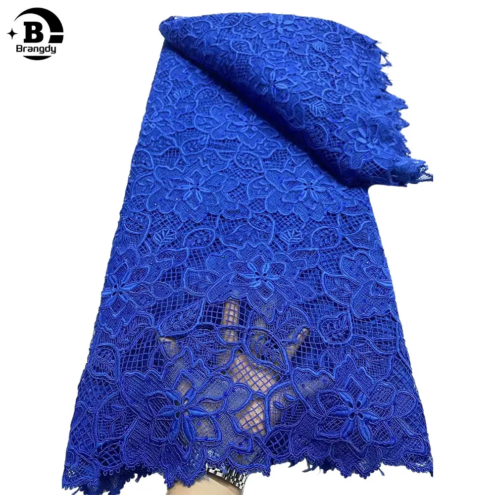 Latest French African Swiss Lace Fabric Soft Nigerian Guipure Water Soluble Cord Lace Fabric With Stones For Wedding D52017