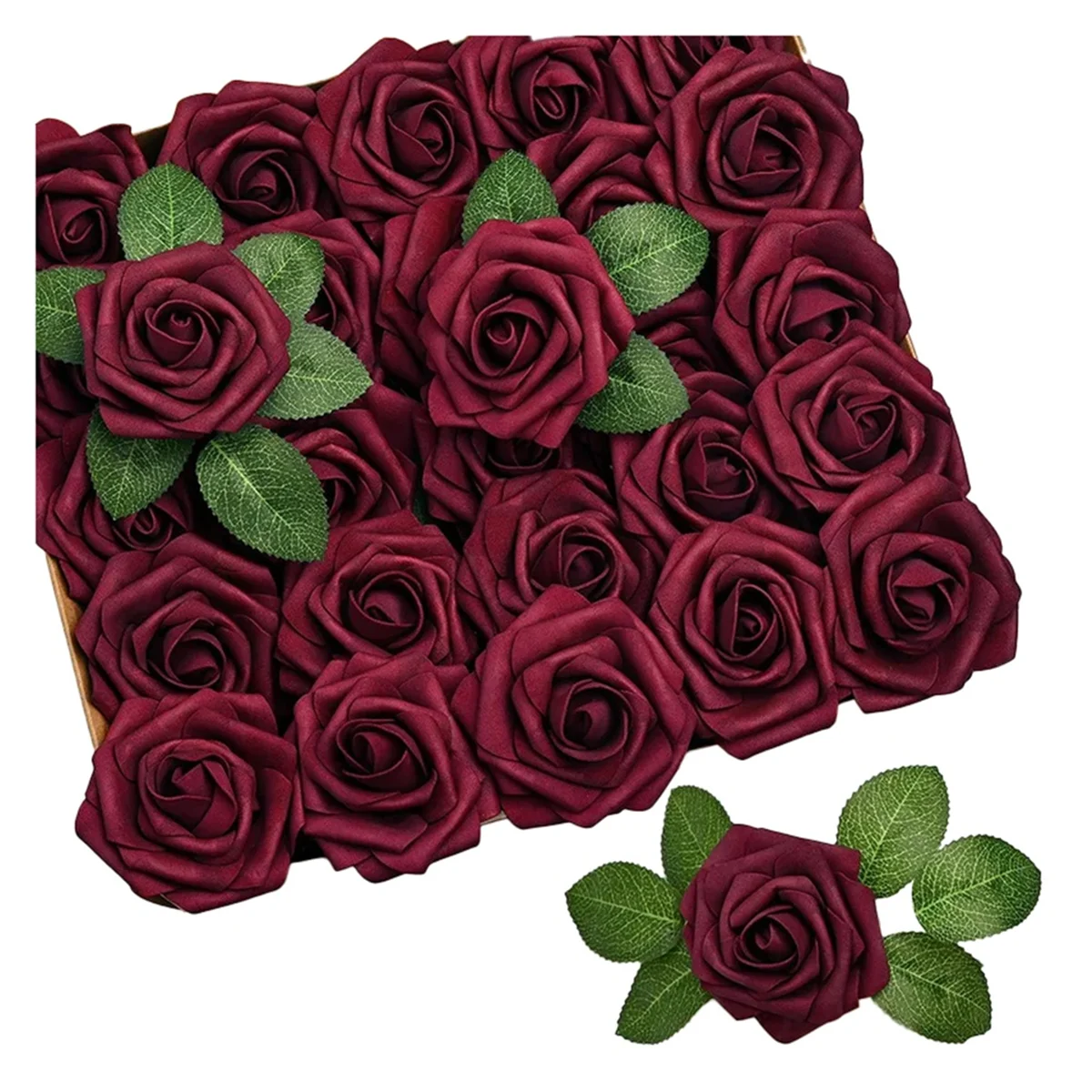 ABFW 25PCS Artificial Roses Flowers Artificial Looking Roses Wedding Bouquets Centerpieces Bridal Shower Party Home Decor,E