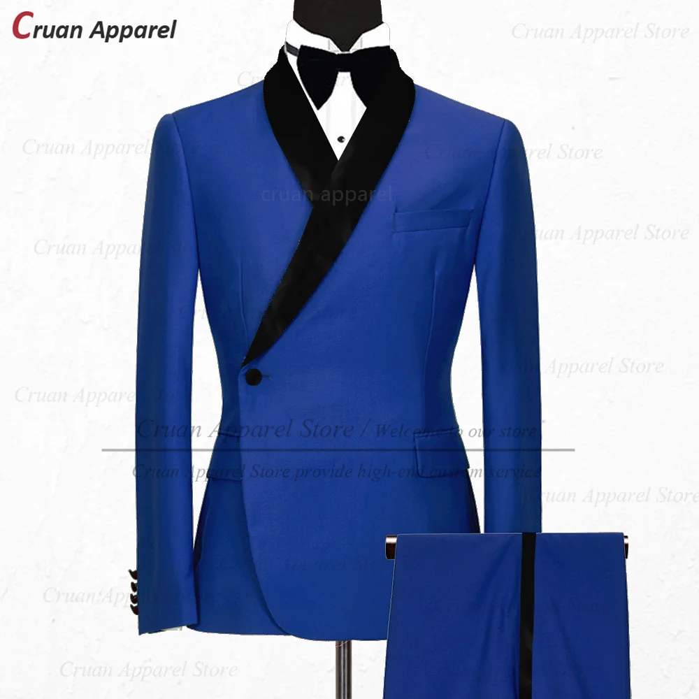 Fashion White Suits for Men Elegant Black Velvet Shawl Lapel Jacket with Pants 2 Pieces Prom Dinner Wedding White Tuxedo for Men