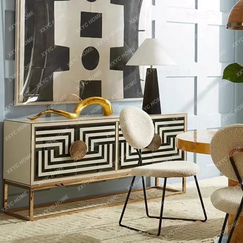 

Solid Wood Entrance Cabinet Light Luxury Entryway Decoration Storage High-End Simple Modern Striped Cabinet