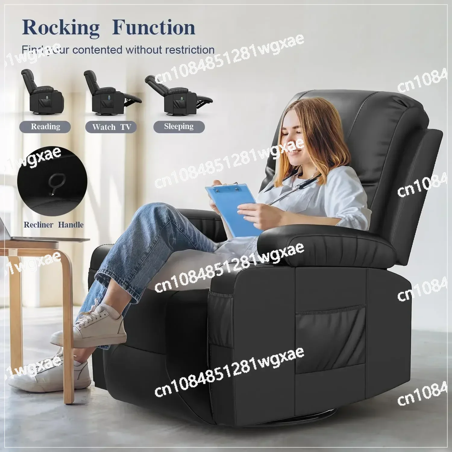 Recliner Chairs for Adults, Massage Rocker with Heated Modern Ergonomic Lounge 360 Degree Swivel Single Sofa Seat Livin