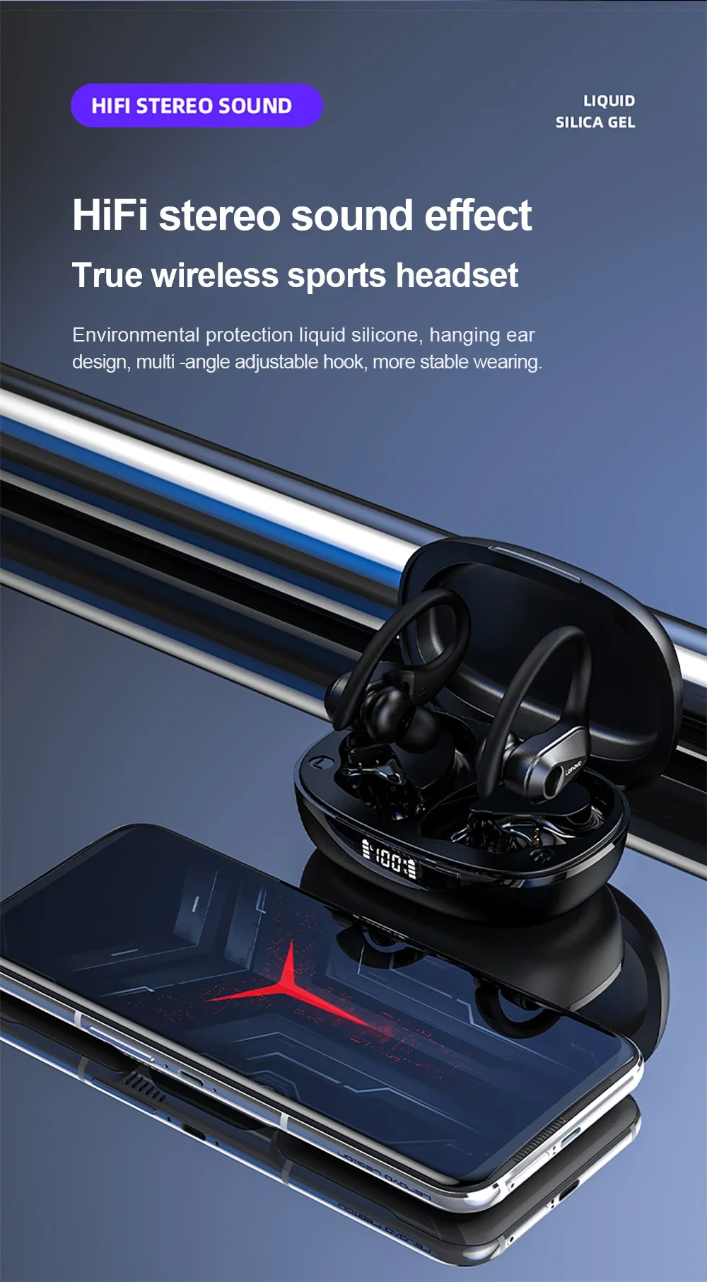 Lenovo LP75 Bluetooth-Headset, Sicherer Ohrbügel, Kabellose Ohrhörer, LED-Batterieanzeige, Ergonomisches Design, Kopfhörer für Outdoor-Aktivitäten – Detail 5