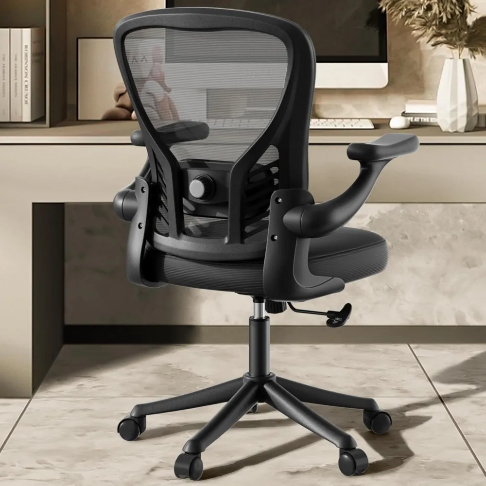 Computer Desk Chair with Wheels, Mesh Office Chair with Flip Up Arms, Adjustable Lumbar Support, Swivel Desk Chair Comfy,