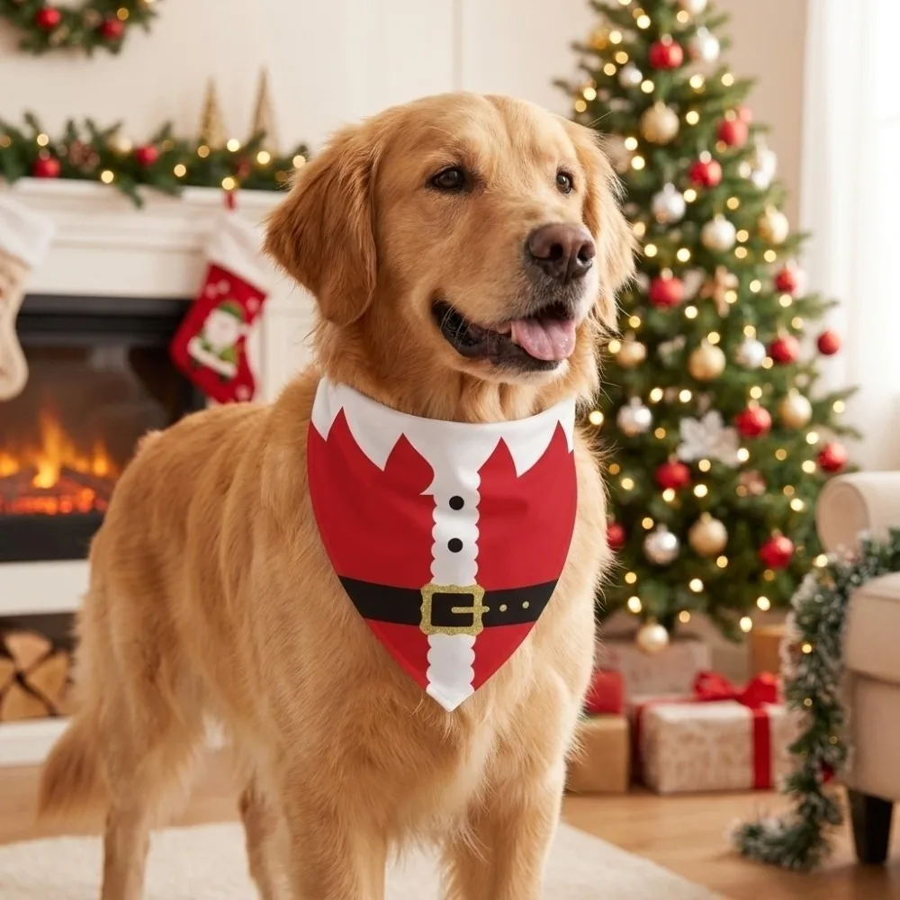 Soft Adjustable Christmas Dog Bandanas Tie-on Polyester Santa Elf Triangle Bib Scarf Red Green Kawaii Pet Neck Scarf Holiday