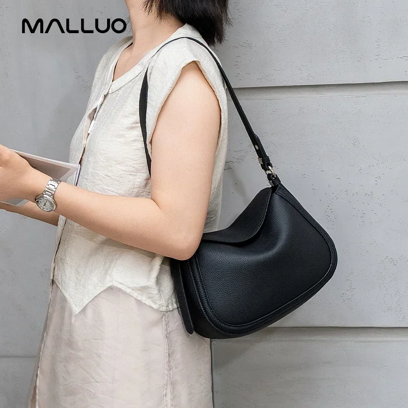 Genuine Cowhide Leather Flap Hobo Shoulder Bag for Women Pebbled Leather Casual Crossbody Bag Luxury Designer Underarm Bags - view 3