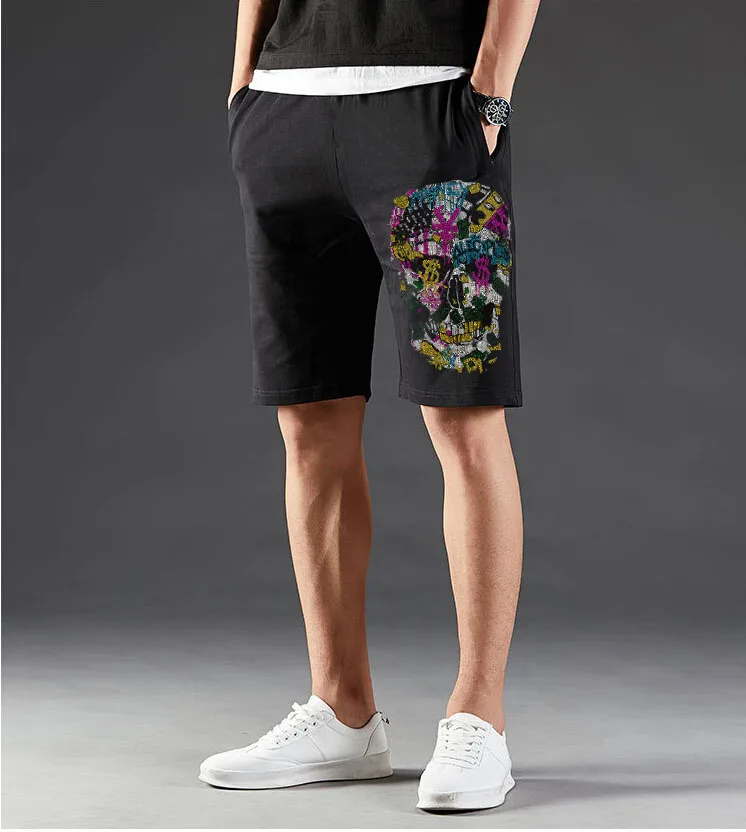 Men's Rhinestones Drill Joggers Shorts Fitness Anime Glitter Running Trunks Summer Trend Male Short Pants