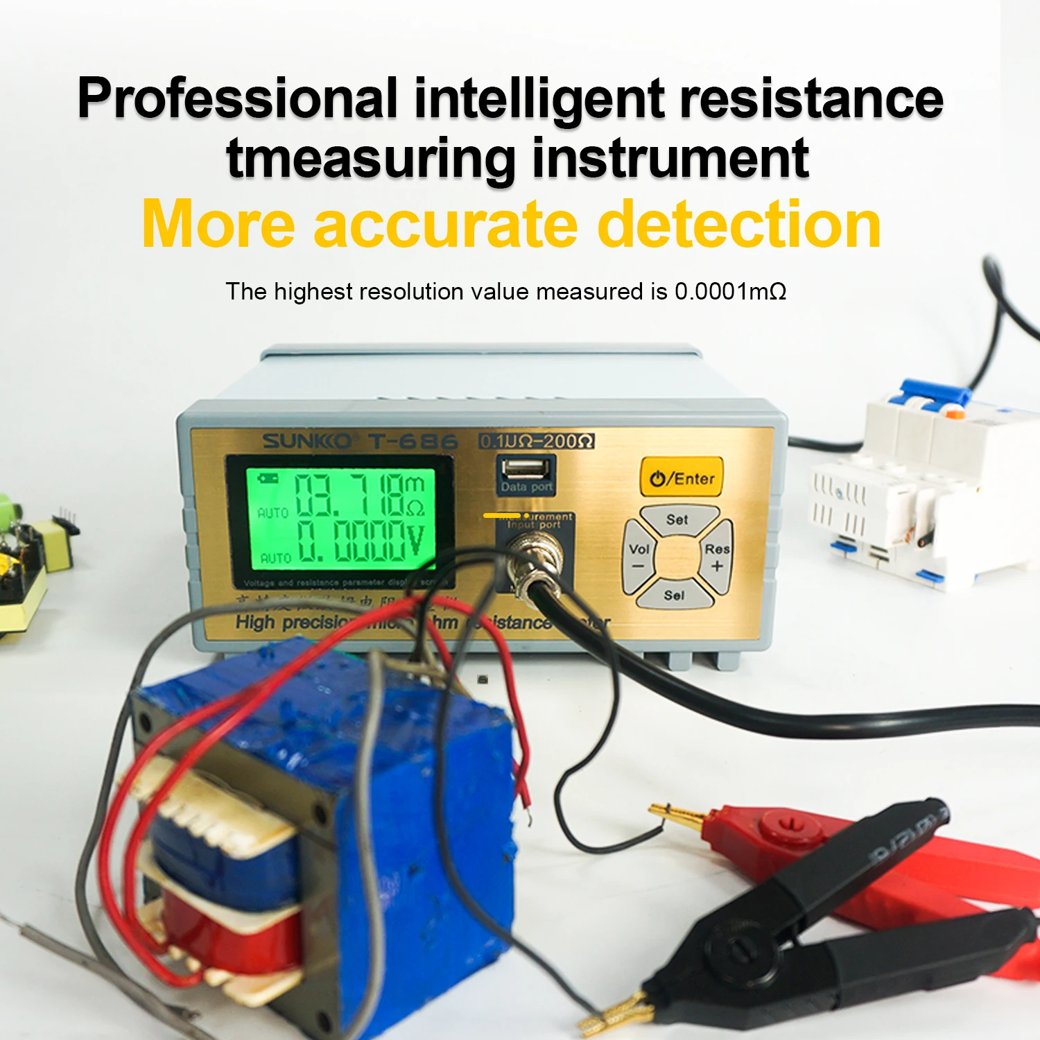 SUNKKO T-686 AC Resistance Analyzer for Copper Wire/Transformer Testing 0.5% Accuracy, USB Output