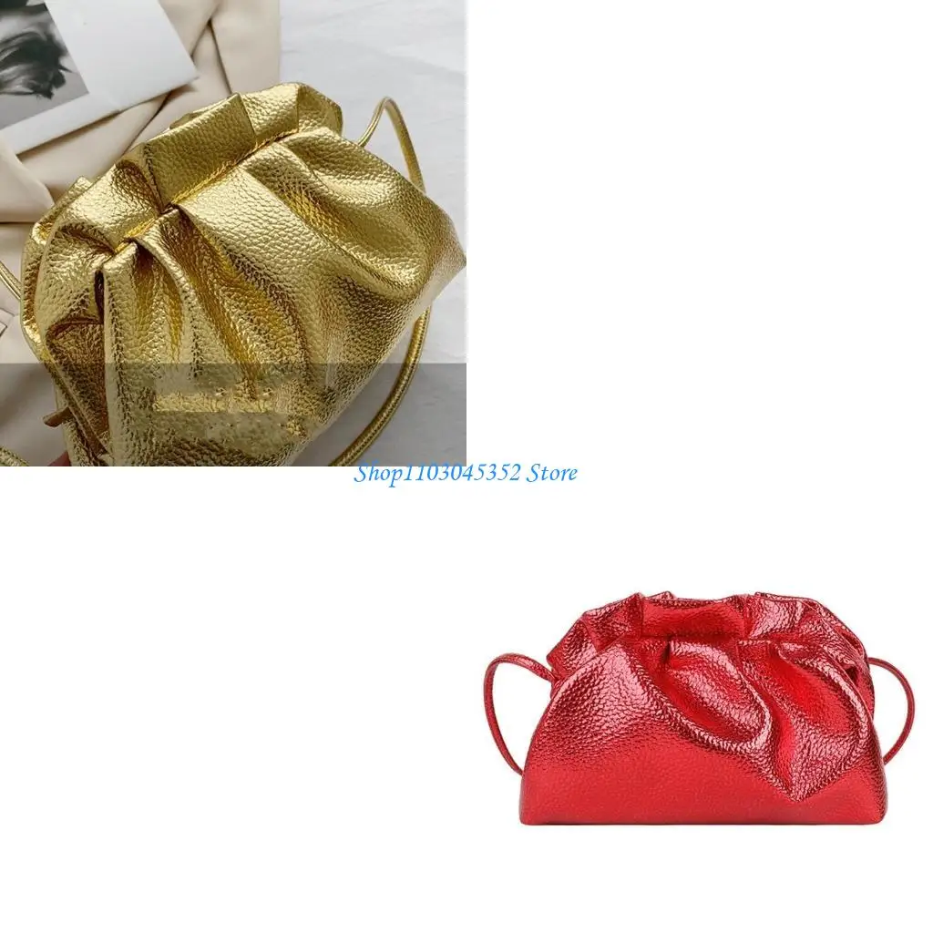 

Stylish Evening Bag Wrinkle Cloud Design Lightweight PU Shoulder Bag Spacious Interior Adjustable Strap for Women