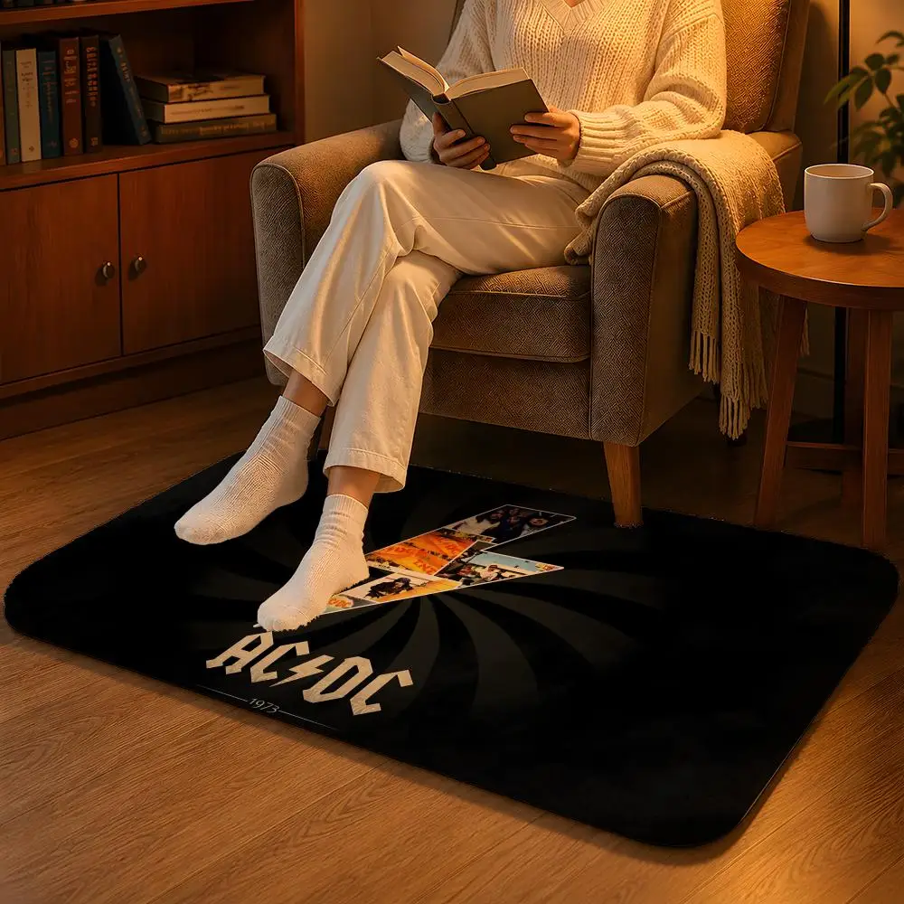 A-AC D-DC Highway To Hell Floor Mat Soft Flannel Non-Slip Rug Washable Floor Mat for Living Room Bedroom Home Decor
