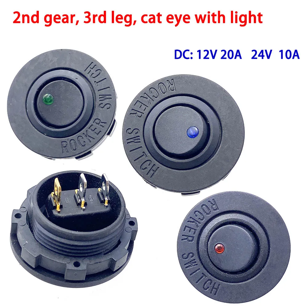 Ein/Aus Runder Kippschalter mit LED, 3 Kontakte, 2 Gänge, DC 5V 9V 12V 24V, 10A 20A, für Auto-Armaturenbrett, Armaturenbrett, Boot, LKW, Druckknopf – Detail 1