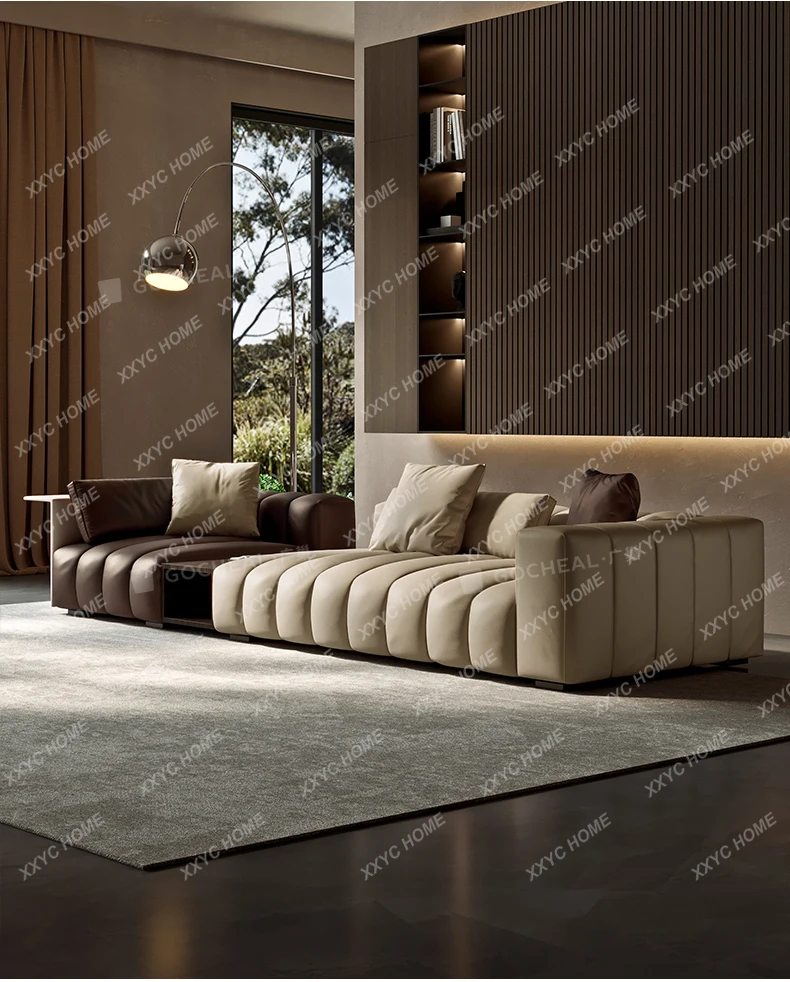 YYPiano key sofa straight row small apartment living room combination  first layer cowhide color matching