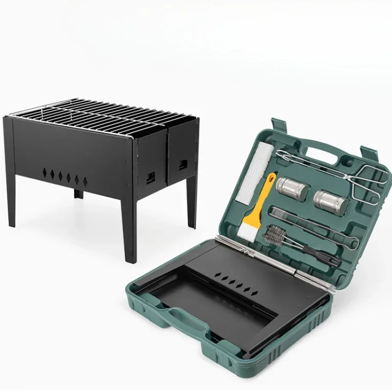 Toolbox Barbecue Stove Set Barbecue Box Full Set Folding Barbecue Clip Brush Seasoning Bottle Camping Portable