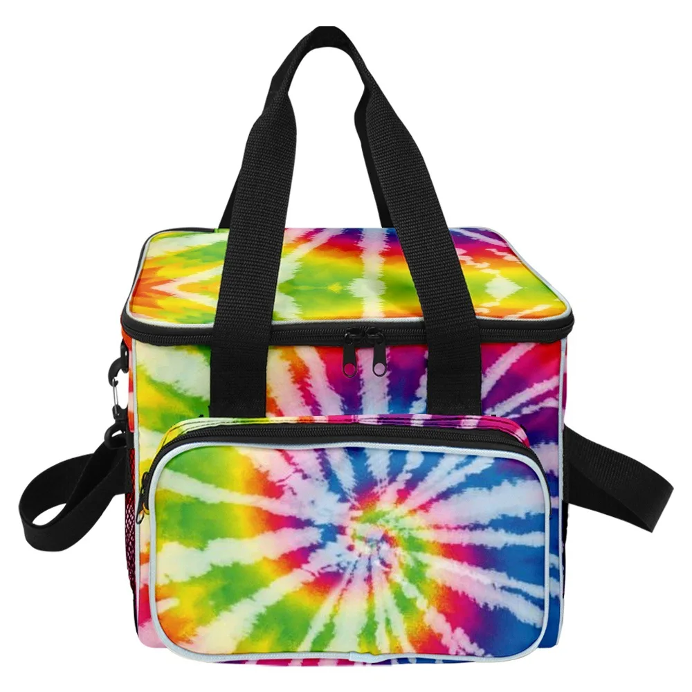 Trendy Popular Trendy Novelty Tie-dye Colorful 3D Printed Larger Crossbody Lunch Bag Thermal insulation Food Handbags Ice Bags