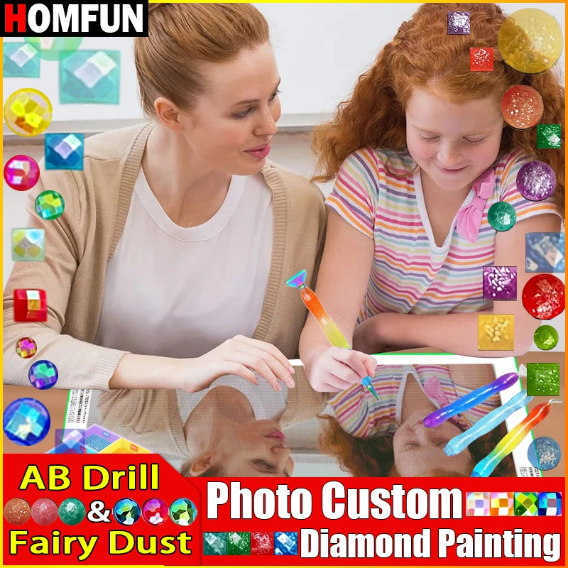 HOMFUN Fairy Dust AB Photo Custom Diamond Painting 5D DIY Rhinestone Landscape Life Pet Pictures Full Embroidery Kit Hand Decor