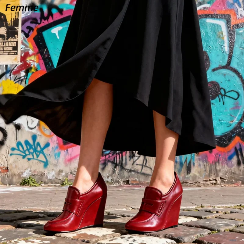 

Femme Handmade Women's Chic Mustard Yellow Wedge Heels - Patent Leather Casual Dress Footwear for Women Ladies US Size 5-20