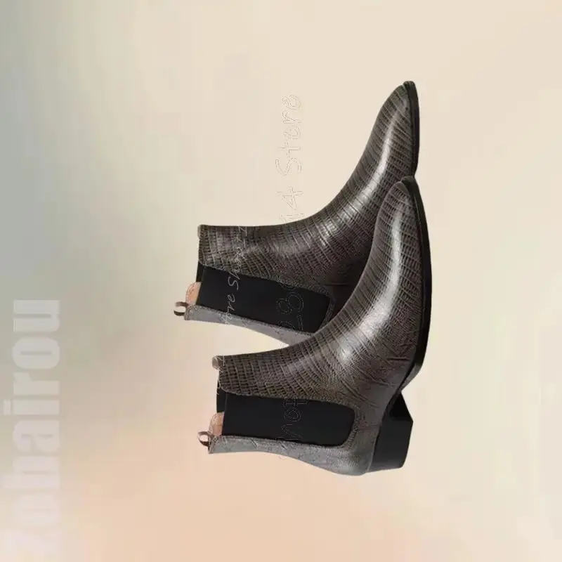 

Lizard Print Patchwork Pointed Toe Ankle Boots Fashion Slip On Men Shoes Luxurious Handmade Party Banquet Office Men Dress Shoes