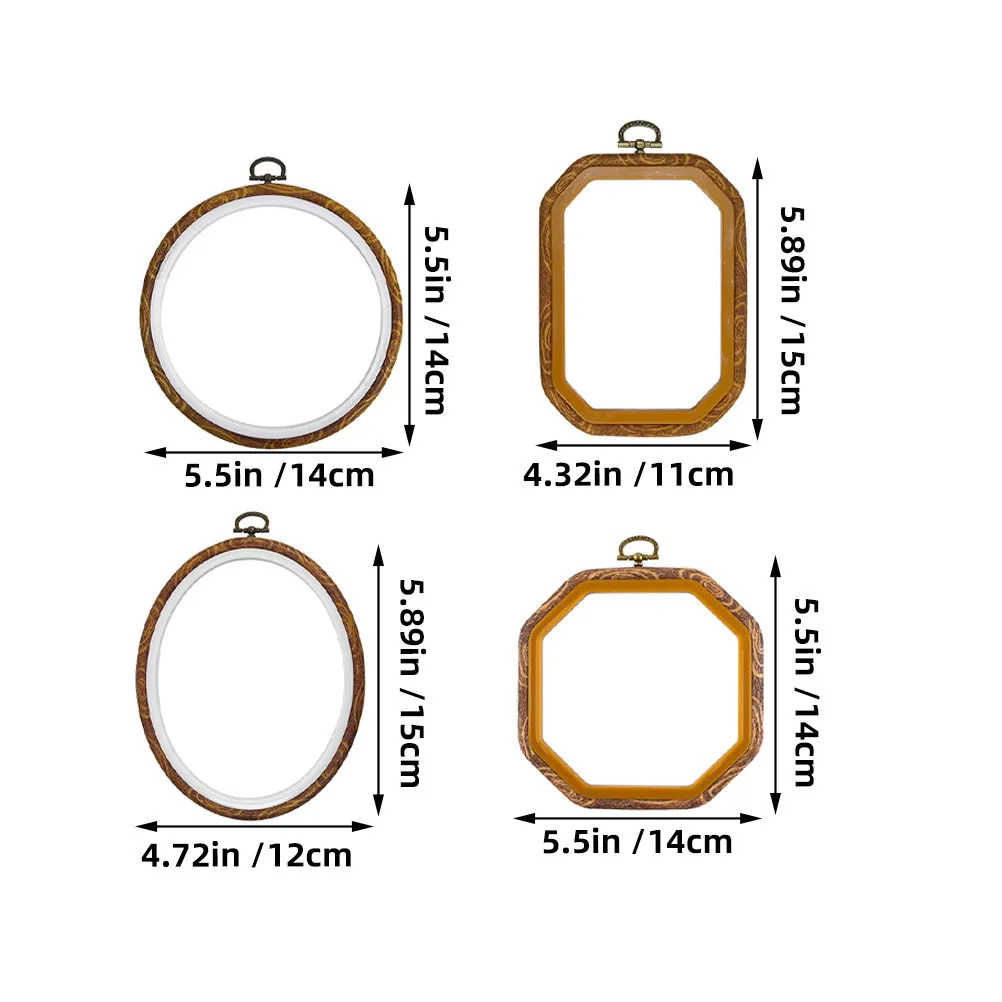 4Pcs Embroidery Hoop Set Wood Effect DIY Sewing Decor Frame for Displaying Small Hand Embroidery Circle Oval Shapes
