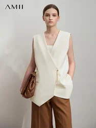 AMII Minimalism England Style Vest Women 2025 Autumn New Gentle Commuter Versatile Sleeveless Loose Mid-Length Vest 12521012