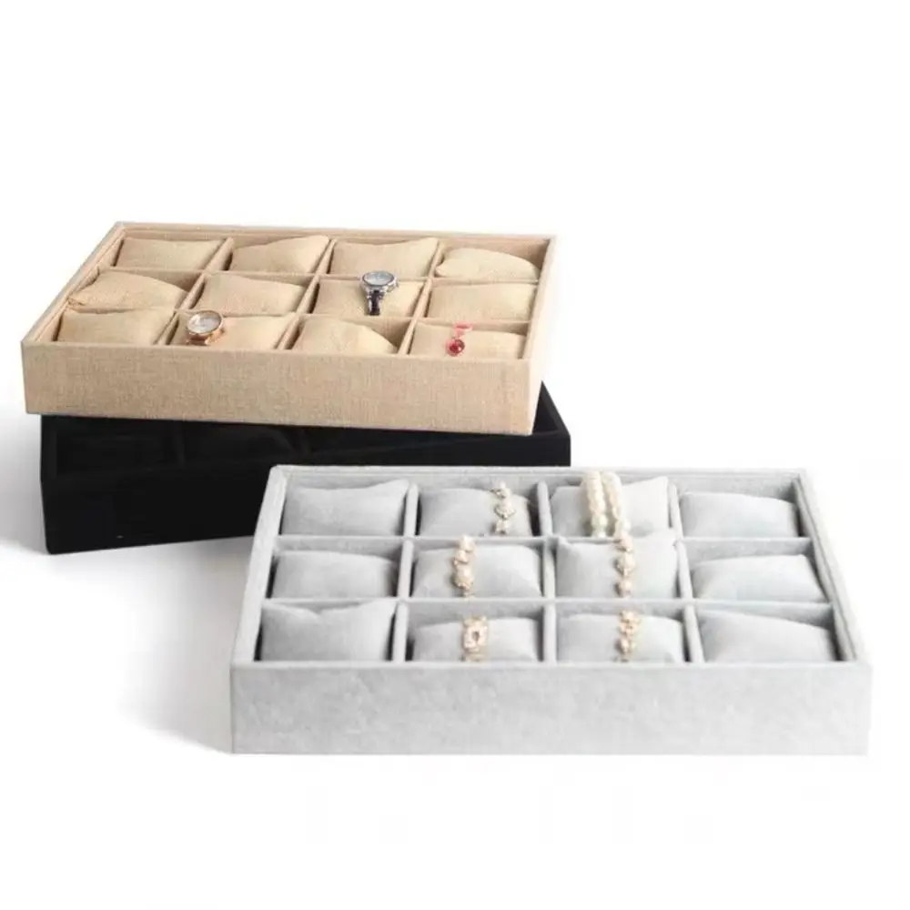 

Flannel Jewelry Display Trays Velvet Surface 12 Adjustable Compartments Jewelry Organizer Tray Adjustable Stackable