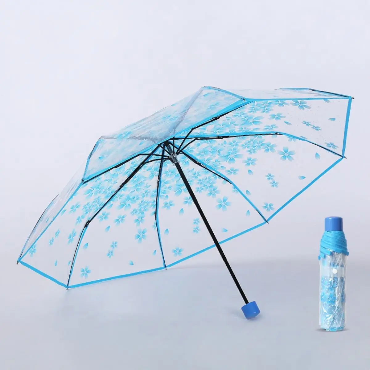 1pc Lovely Mini Cherry Blossom Transparent Umbrella, Casual Versatile Multi Functional For Outdoor Travel