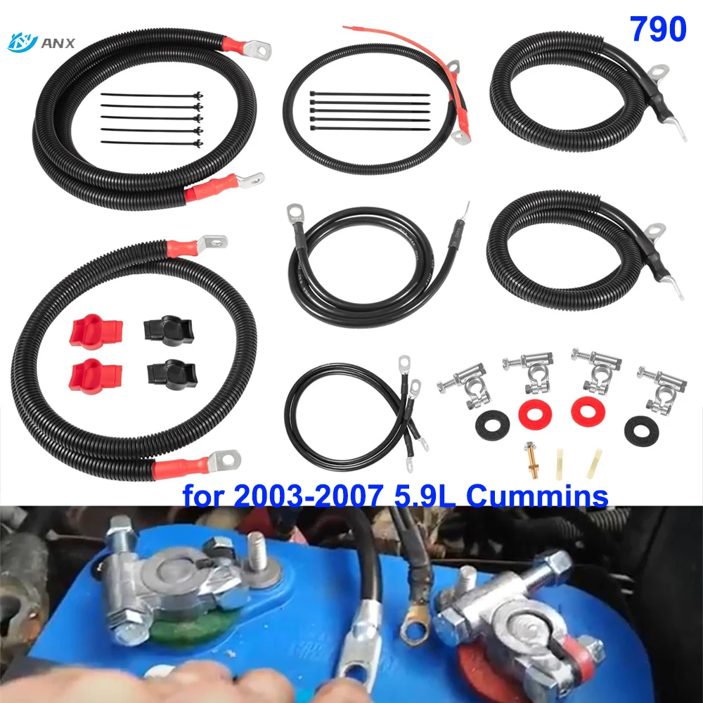 ANX Battery Cables Wire kit for Dodge RAM Truck Gen 3 2003-2007 5.9L 24 Valve Cummins Diesel Straight Starter Lug Replace# 790