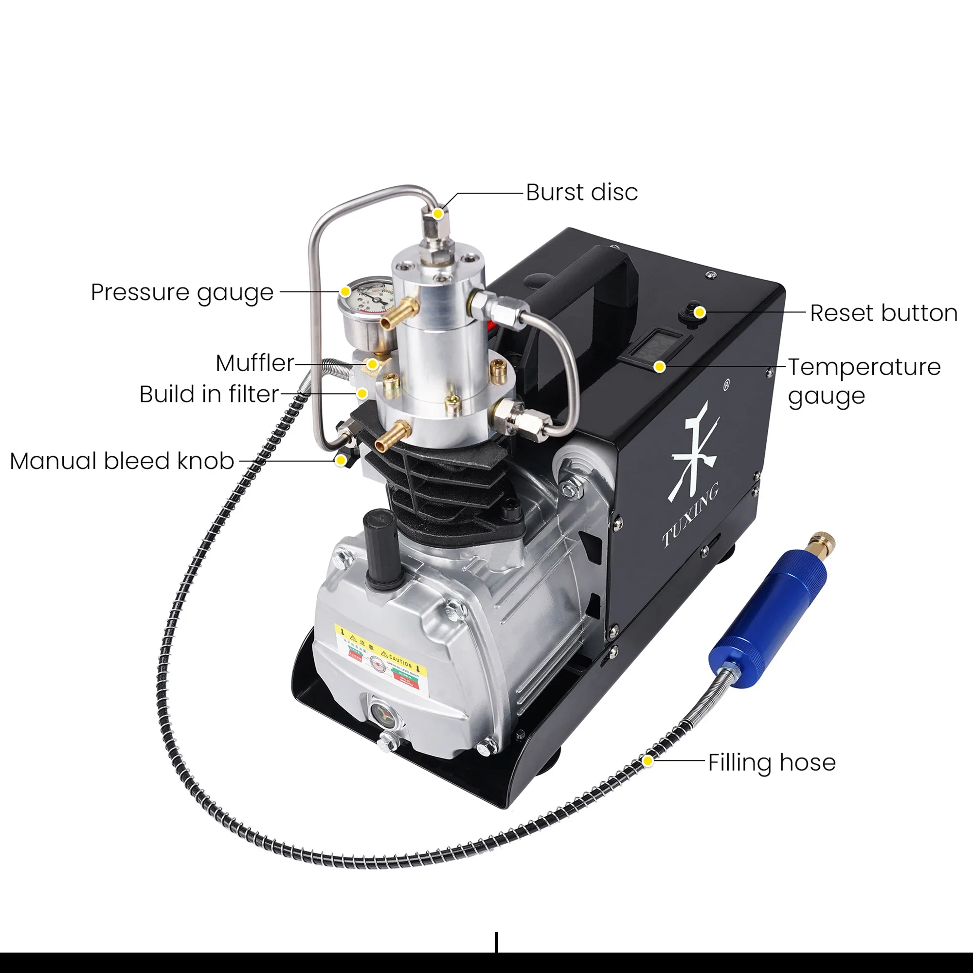 TUXING TXES021 300Bar PCP Air Compressor Electric 4500Psi High Pressure Air Compressor for PCP Scuba Diving Tank Rifle Airgun