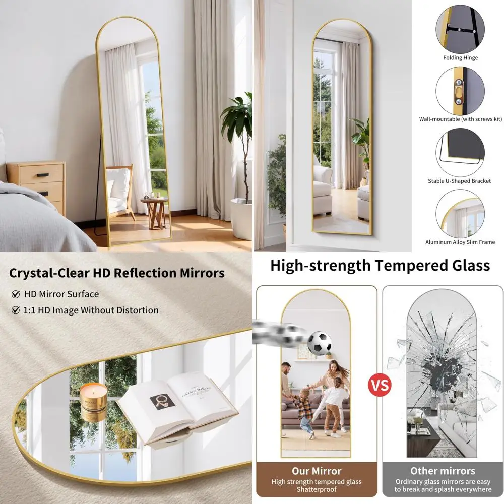 Bodenspiegel in voller Länge, 59 x 16 Zoll, freistehend oder an der Wand montiert, Aluminiumrahmen, ideal für Schlafzimmer und Heimdekoration