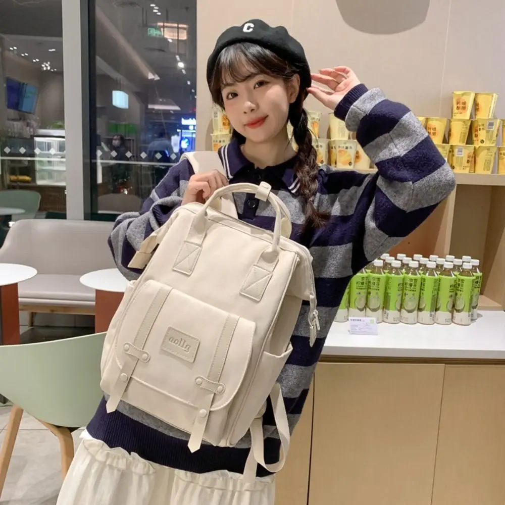 Causal Solid Color Backpack Large Capacity Waterproof Bookbag Nylon Rucksack