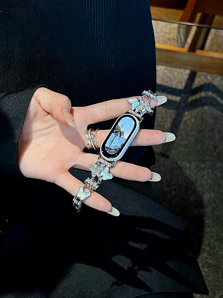 

Hollow butterfly studded diamond strap suitable Xiaomi Band 8Pro/9Pro，For Mi band 3/4/5/6/7，8/8NFC/9/9NFC/10/10NFC，For Redmi Wat