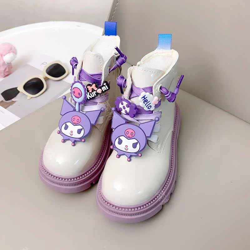 Kawaii Sanrio Anime Doc Martens Cute Kids Kuromi Cartoon Fashion Lovely and Versatile Fleece Warm Short Boots Gifts for Girls