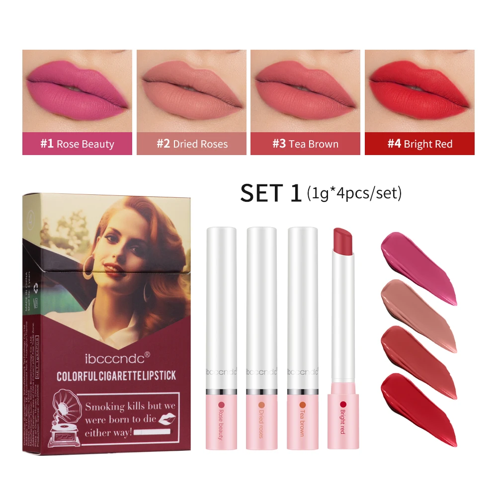 

4 Colors Makeup Lipstick Cosmetics Lipstick Set Lip Tint Lip Gloss Waterproof Maquillaje Matte Long Lasting Make Up Pomade Kits