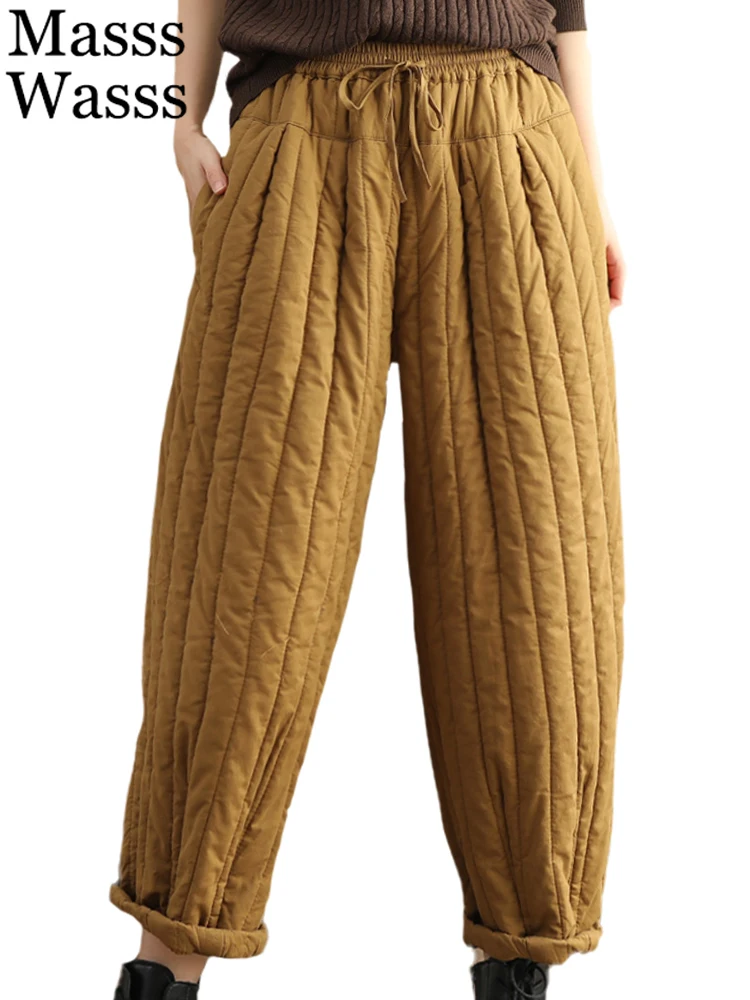 

Masss Wasss 2023 Winter Fashion Padded Pantalons Womens Loose Vintage Leisure Trousers Ladies Warm Thicken Harajuku Harem Pants