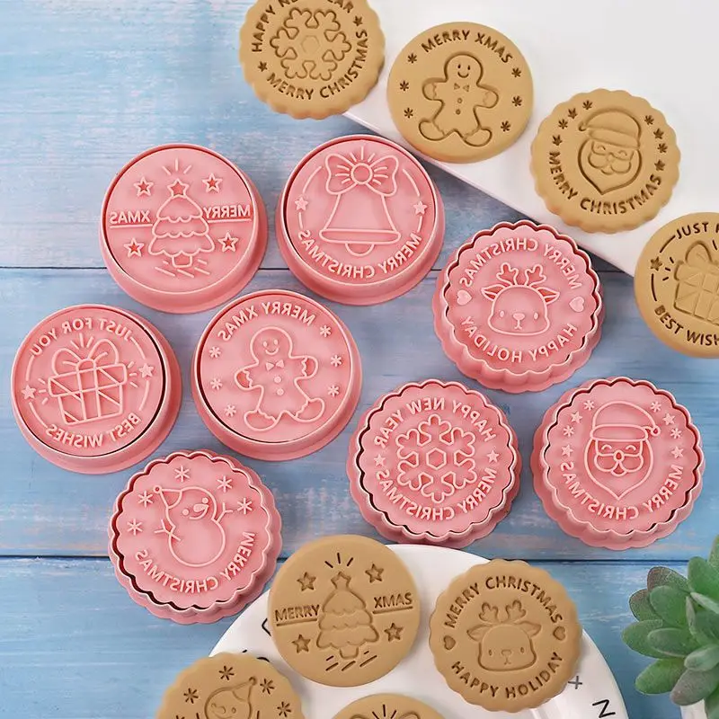 8Pcs 3D Christmas Cookie Cutters Biscuit Mold Santa Snowman Tree Elk Cookie Mould Stamp Xmas New Year Party Baking Tools