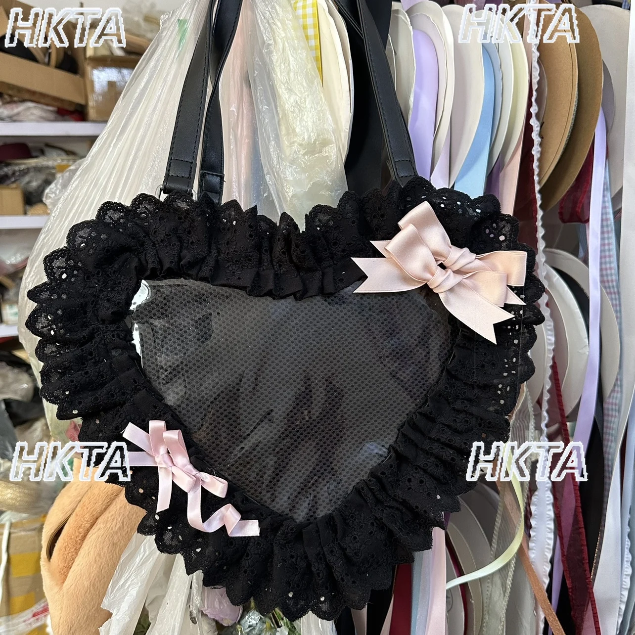 Japanese Style Element Heart-shaped Lolita Bag Women's Cute Sweet Girl Bow Lace Ruffled Edge Pain Bag Shoulder Bags Backpack