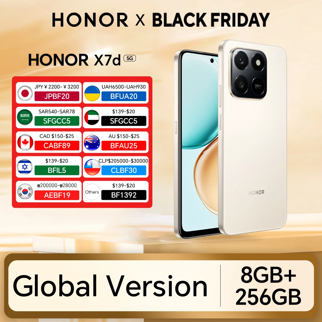 النسخة العالمية الأصلية HONOR X7d 8GB + 256GB 6.77 بوصة شاشة TFTLCD 108M الكاميرا الرئيسية 6500mAh 35W SuperCharge MagicOS 9.0