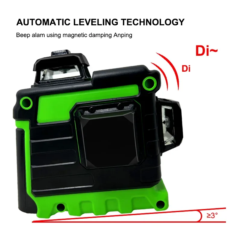 Poziomica laserowa 3D Pracmanu 12-liniowa poziomica laserowa Samopoziomujące poziome i pionowe linie krzyżowe Super mocna zielona wiązka