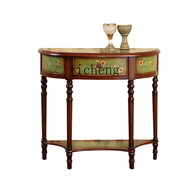 ZK simple Xuanguantai green fresh dressing makeup table side table solid wood foot round table