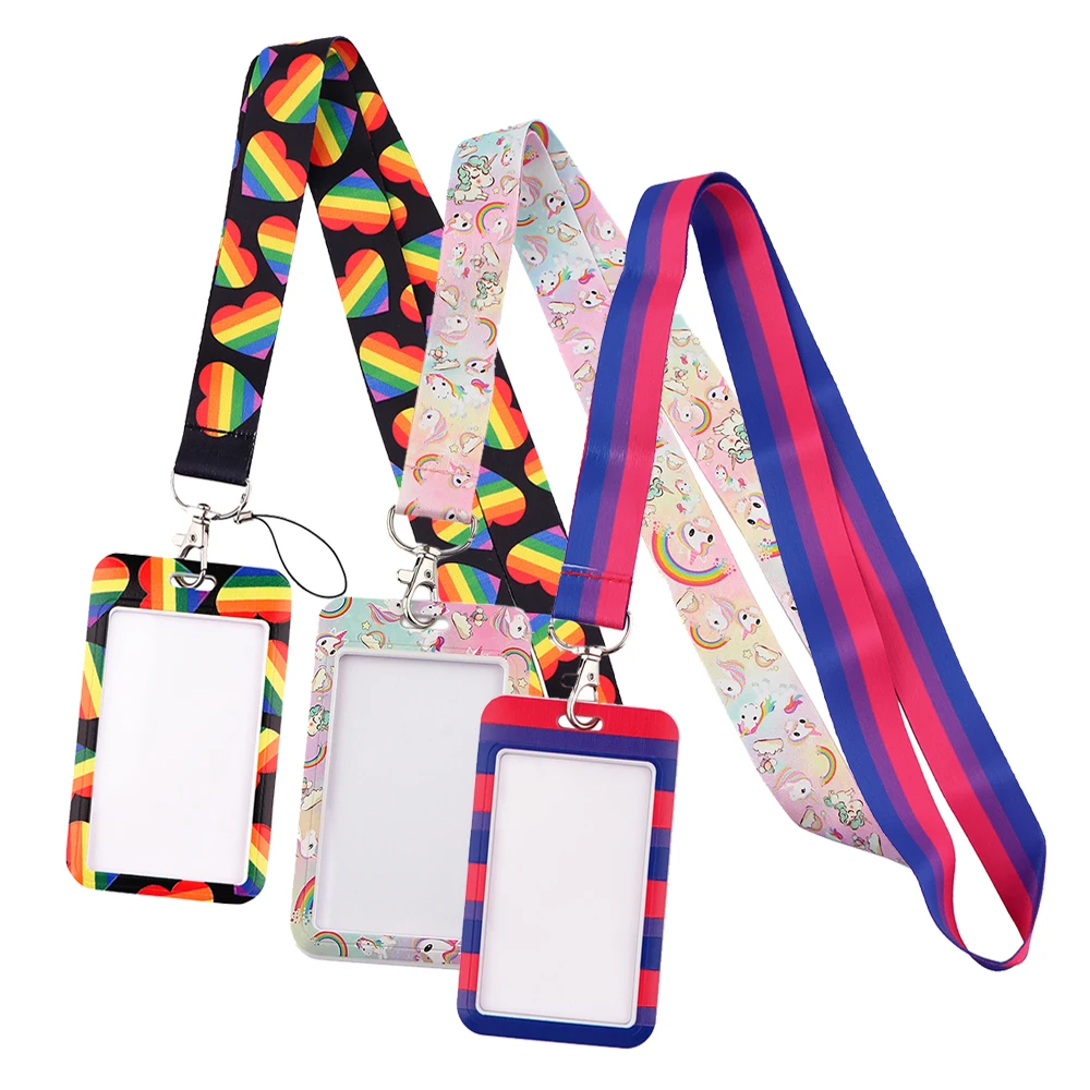 

YL5 Cute Rainbow Key Lanyard Badge Holder D Card Car Keychain Personalise Office Pass Gym Mobile Phone Key Ring Pendant Gifts