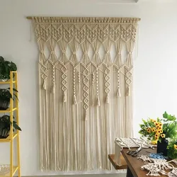 Bohemian Nordic Cotton Rope Tassel Decoration Hand Woven Curtains Tapestries Woven Homestays Woven Door Curtains Cotton Material